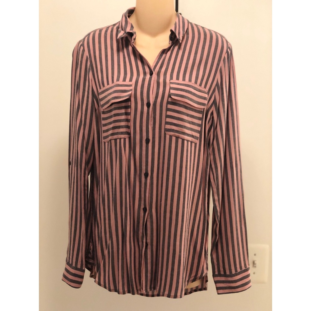 Express Button Down Striped Blouse - image 1